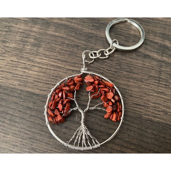 New Red Agate Gemstones Tree of Life Keychain Wire Tree Handmade USA Gift - Picture 2 of 3